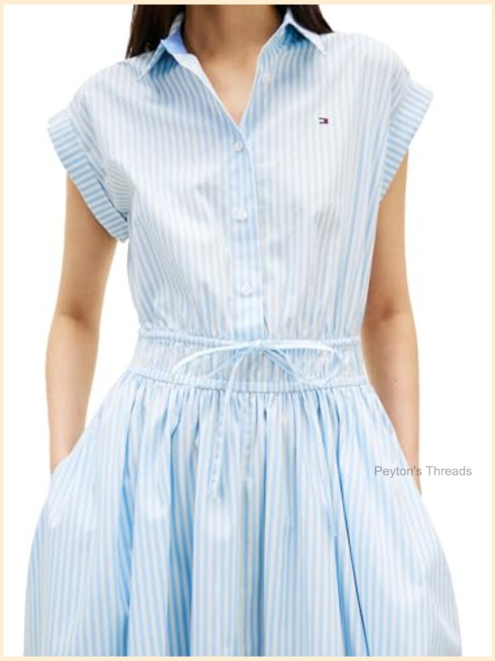 Sleeveless Cotton Striped Midi Dress with Elastic Waist - Picture 2 of 5